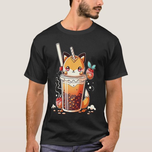 Boba Tea Chibi Bubble Tea Fox T-Shirt (Vorderseite)