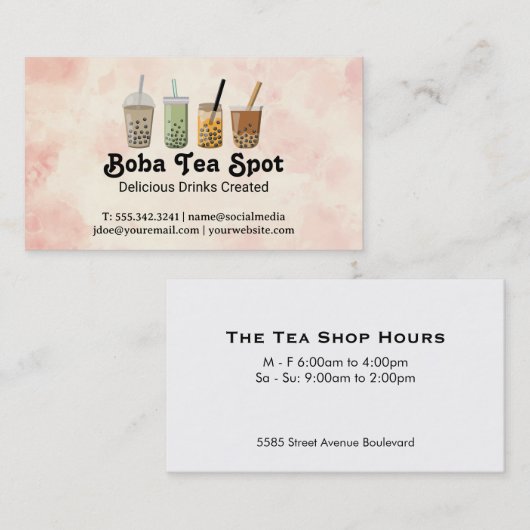 Boba Tea Drinks Variety Visitenkarte (Vorne/Hinten)