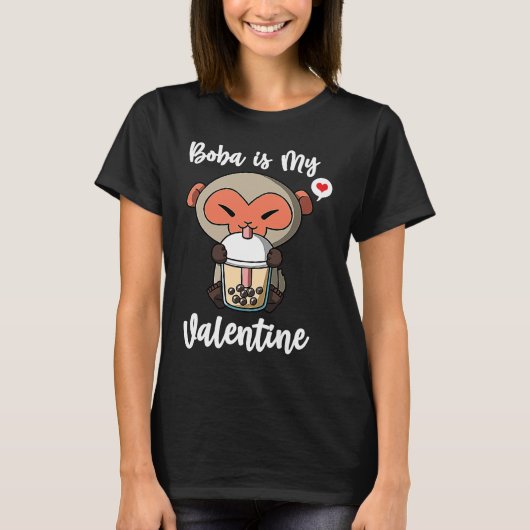 Boba Tea is My Valentine Macaque Monkey Anti Valen T-Shirt (Vorderseite)