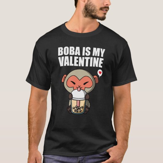 Boba Tea is My Valentine Macaque Monkey Anti Valen T-Shirt (Vorderseite)