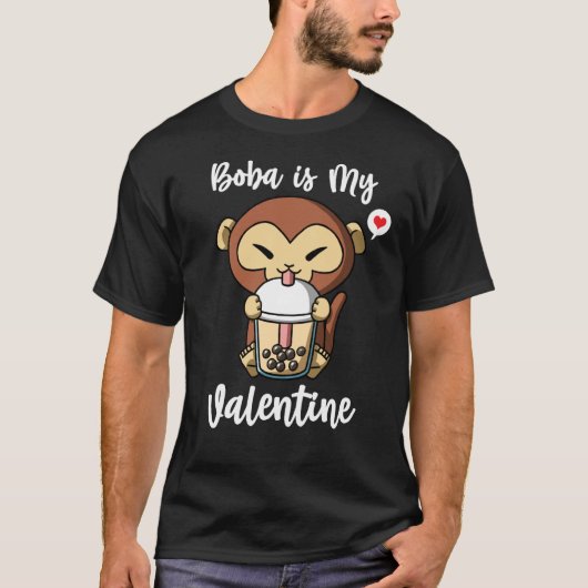 Boba Tea is My Valentine Monkey Anti Valentines Da T-Shirt (Vorderseite)