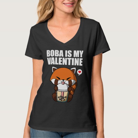 Boba Tea is My Valentine Red Panda Anti Valentines T-Shirt (Vorderseite)