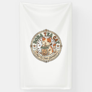 Boba Tea Katze Boba Tea Katze Vintage Vektor Art S Banner