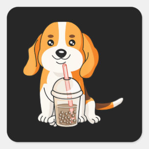 Boba Tea Kawaii Japanischer Anime Beagle Lover Ges Quadratischer Aufkleber