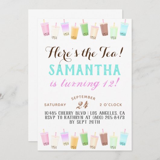 Boba Tee Geburtstag Einladung (Vorne/Hinten)