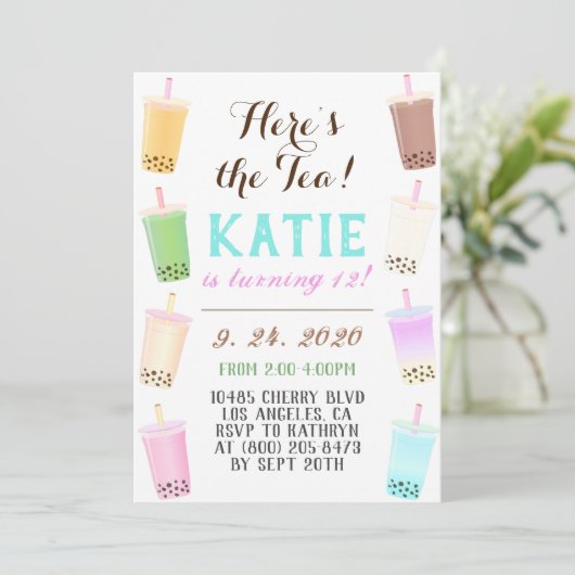 Boba Tee Geburtstag Einladung (Stehend Vorderseite)