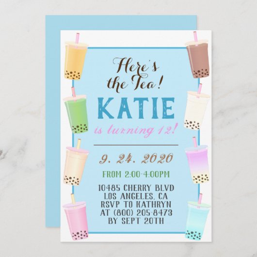 Boba Tee Geburtstag Einladung (Vorne/Hinten)