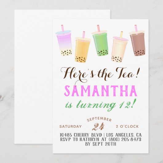 Boba Tee Geburtstag Einladung (Vorne/Hinten)