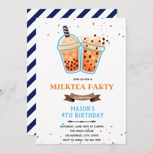 Boba Tee Geburtstag Thema Einladung (Vorne/Hinten)