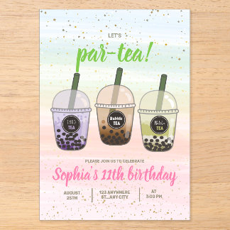 Boba-Tee-Geburtstagsfeier Bubble Kids Tea Party Acryleinladungen
