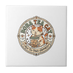 Boba-Tee-Katze Boba-Tee-Katze Vintage-Vektor-Art-S Fliese