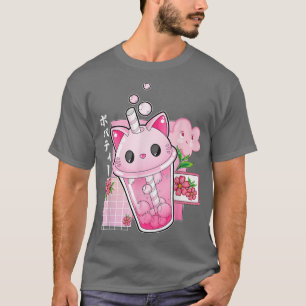 Boba-Tee-Katze Bubble Tea Kawaii Anime Japanisches T-Shirt