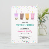 Boba Tee Milchtee Geburtstagseinladung Einladung (Stehend Vorderseite)