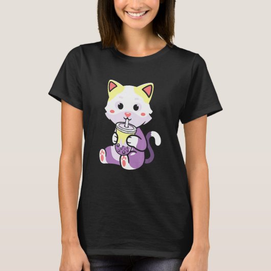 Boba-Tee Neko-Katze LGBTQ Non Binär Nonbinary Prid T-Shirt (Vorderseite)