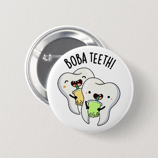 Boba Teeth Funny Boba Tea Pun Button (Vorne & Hinten)