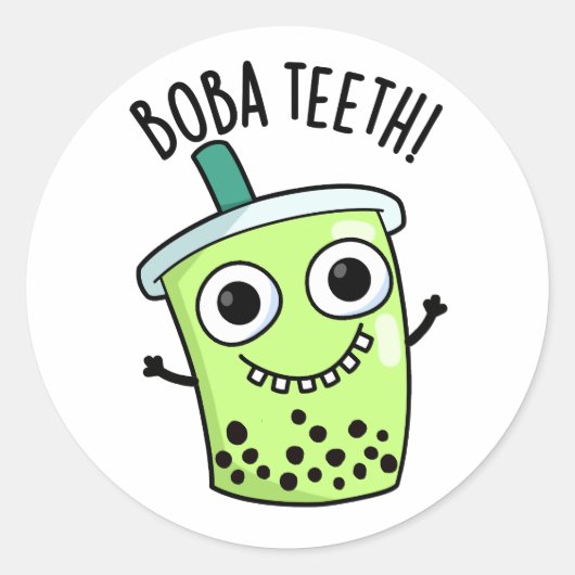 Boba Teeth Funny Boba Tea Pun Runder Aufkleber (Vorderseite)