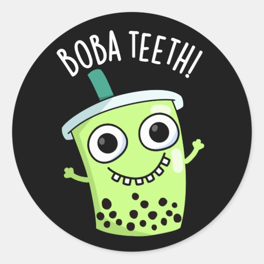 Boba Teeth Funny Boba Tee Pun Dark BG Runder Aufkleber (Vorderseite)
