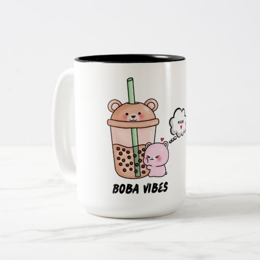 Boba Vibes, Niedlicher Trinkbehälter für Bubble Te Zweifarbige Tasse (Vorderseite Links)