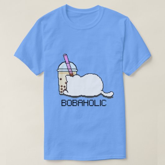 Bobaholic Pixel Cat Lieben Boba Tea T-Shirt (Design vorne)