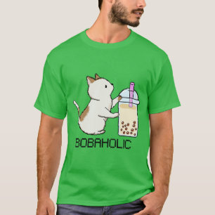 Bobaholic Pixel Kitty Lieben Boba Tea T-Shirt