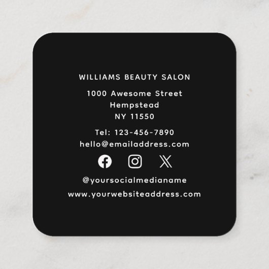 Bobby Buttons Friseur Quadratische Visitenkarte (Rückseite)