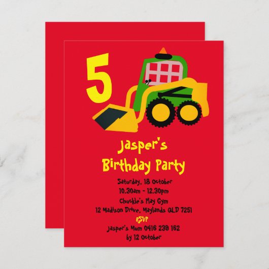 Bobcat Bagger Einladung (Vorne/Hinten)