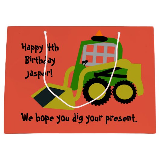 Bobcat Bagger Große Geschenktüte (Vorderseite)