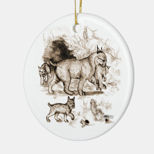 Bobcat Familie Keramik Ornament