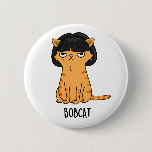 Bobcat Funny Cat Bob Hair Puff Button (Vorderseite)