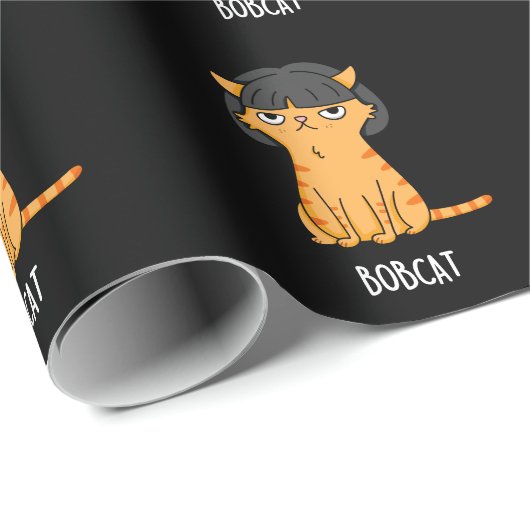 Bobcat Funny Cat Bob Hair Puff Dark BG Geschenkpapier (Rolleneckpunkt)