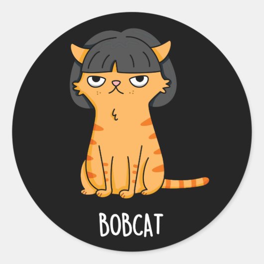 Bobcat Funny Cat Bob Hair Puff Dark BG Runder Aufkleber (Vorderseite)