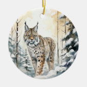 Bobcat Hübsch Winterwald Keramik Ornament (Vorne)