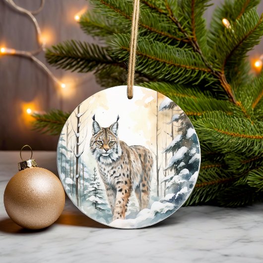 Bobcat Hübsch Winterwald Keramik Ornament