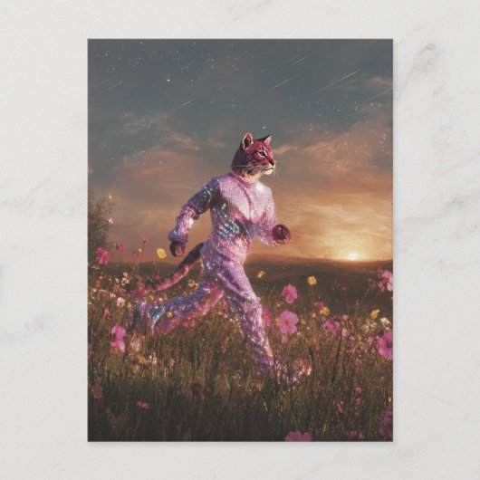 Bobcat in einem rosa Anzug Postkarte (Vorderseite)