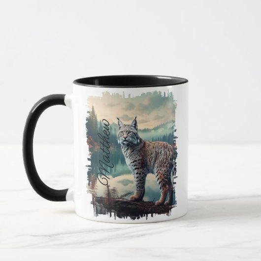 Bobcat in Misty Forest Tasse (Links)
