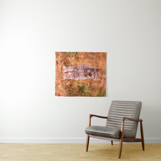 Bobcat Jagd | Herbstwald Wandteppich (Beispiel (Horizontal))