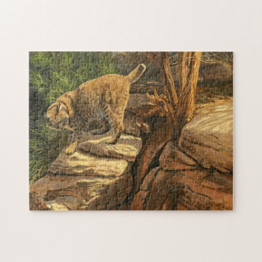 Bobcat Jagen unter den Felsen, Acrylmalerei Puzzle (Horizontal)