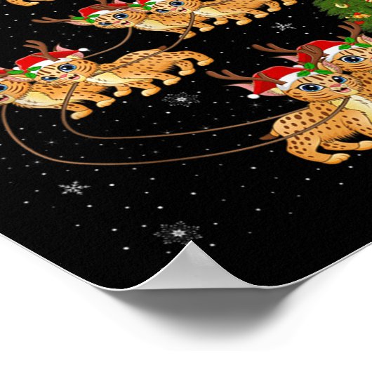 Bobcat Lynx Santa Sleigh Flying Funny Magical Chri Poster (Ecke)