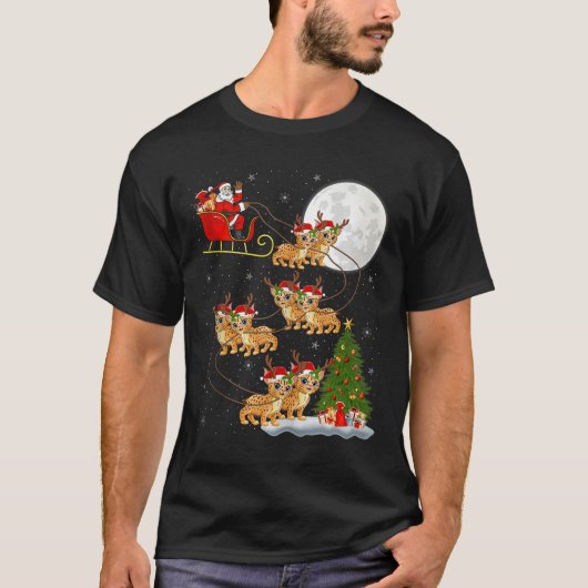 Bobcat Lynx Santa Sleigh Flying Funny Magical Chri T-Shirt (Vorderseite)