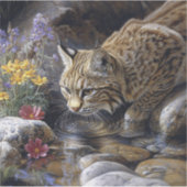 Bobcat mit Wildblumen Landschaftlich Art Aufkleber (Vorderseite)