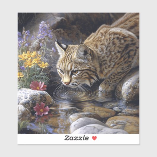 Bobcat mit Wildblumen Landschaftlich Art Aufkleber (Blatt)