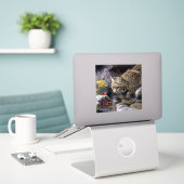 Bobcat mit Wildblumen Landschaftlich Art Aufkleber (Laptop auf Schreibtisch)