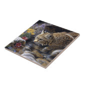 Bobcat mit Wildblumen Landschaftlich Art Fliese (Seite)
