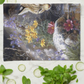 Bobcat mit Wildblumen Landschaftlich Art Geschirrtuch (Gefaltet)