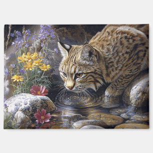 Bobcat mit Wildblumen Landschaftlich Art Magnet