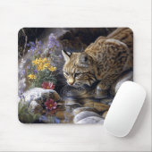 Bobcat mit Wildblumen Landschaftlich Art Mousepad (Mit Mouse)