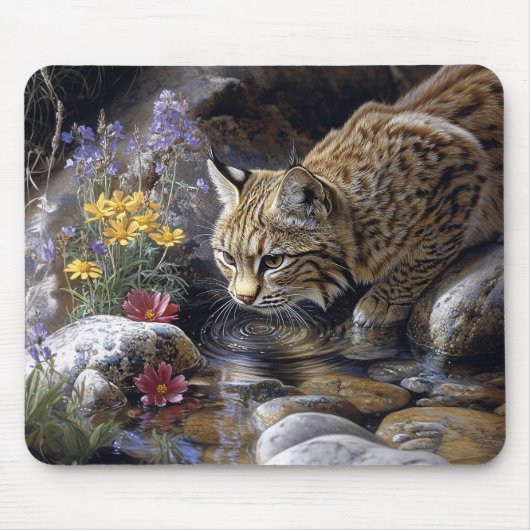 Bobcat mit Wildblumen Landschaftlich Art Mousepad (Vorne)