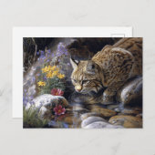 Bobcat mit Wildblumen Landschaftlich Art Postkarte (Vorne/Hinten)