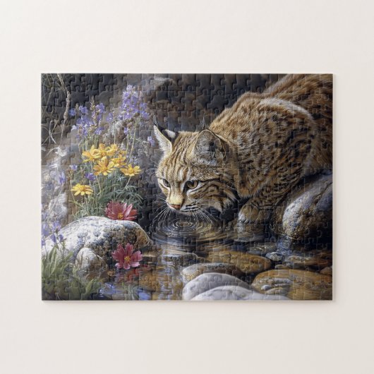 Bobcat mit Wildblumen Landschaftlich Art Puzzle (Horizontal)