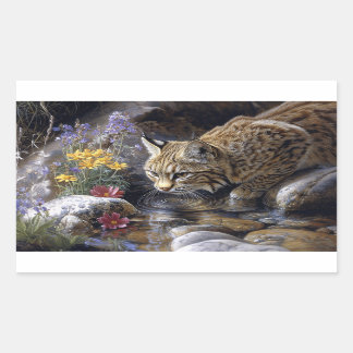 Bobcat mit Wildblumen Landschaftlich Art Rechteckiger Aufkleber